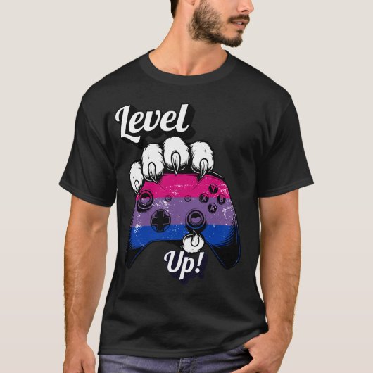 Bisexual Pride Level Up Tiger Paw Controller Shirt Tシャツ (正面)
