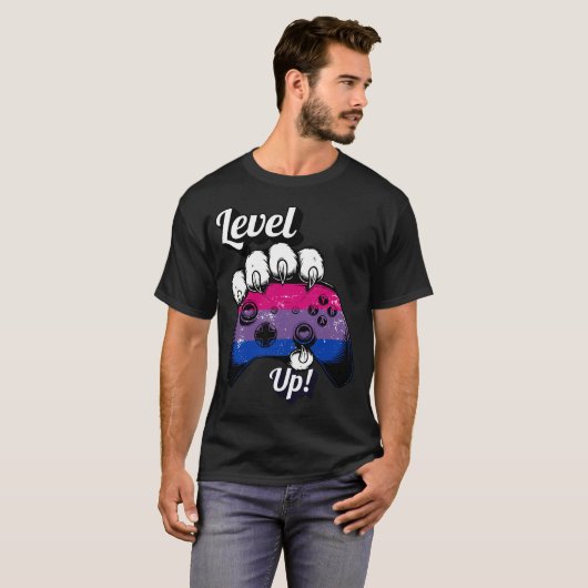 Bisexual Pride Level Up Tiger Paw Controller Shirt Tシャツ (正面フル)