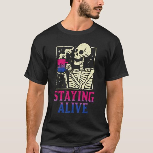 Bisexual Skeleton Staying Alive Bi Pride Flag Lgbt Tシャツ (正面)