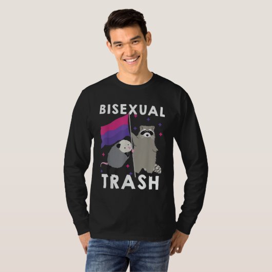 Bisexual Trash Gay Pride Rainbow LGBT Raccoon Tシャツ (正面フル)