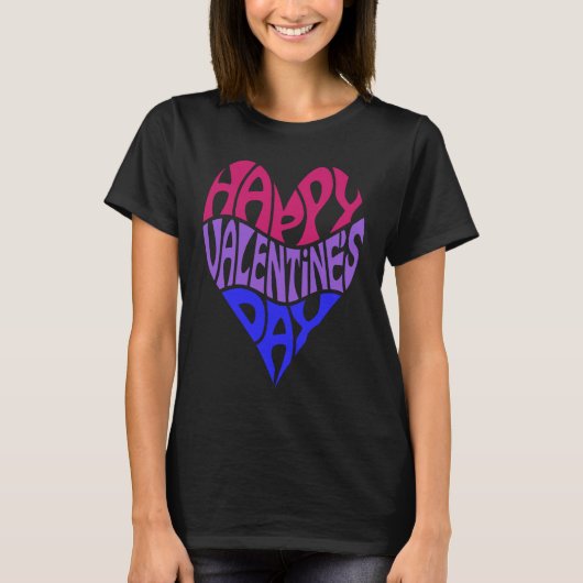 Bisexual Valentine's Day Bi Pride LGBTQ LGBT Heart Tシャツ (正面)