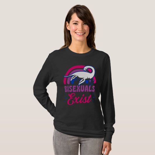 Bisexuals Exist Bisexual Loch Ness Monster Pride R Tシャツ (正面フル)