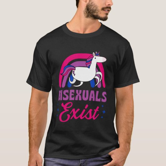 Bisexuals Exist Bisexual Pride Minimalist Rainbow Tシャツ (正面)