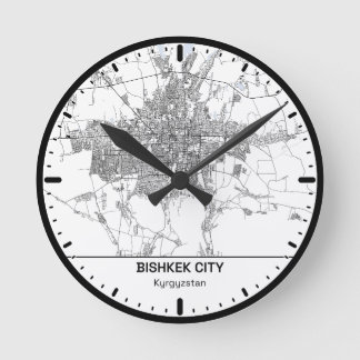 Bishkek Clock City Line Art ラウンド壁時計