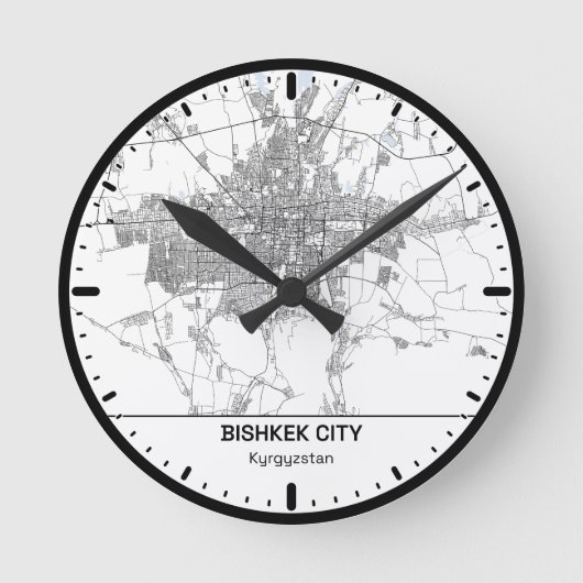 Bishkek Clock City Line Art ラウンド壁時計 (正面)