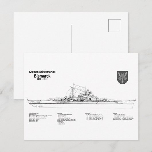 Bismarck – 戦艦の青写真プランBD ポストカード (正面/裏面)