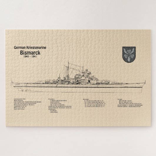 Bismarck – 戦艦の青写真プランSD ジグソーパズル (横)