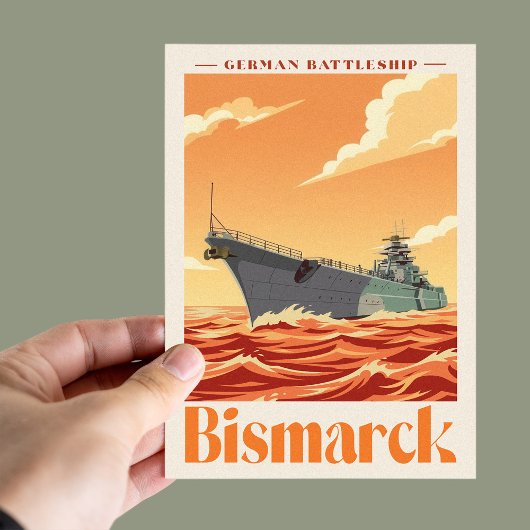 Bismarck German Battleship - Vintage Naval Poster ポストカード