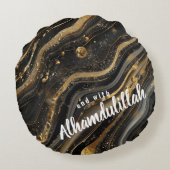 Bismillah Alhamdullilah Gold Black Agate ラウンドクッション (裏面)