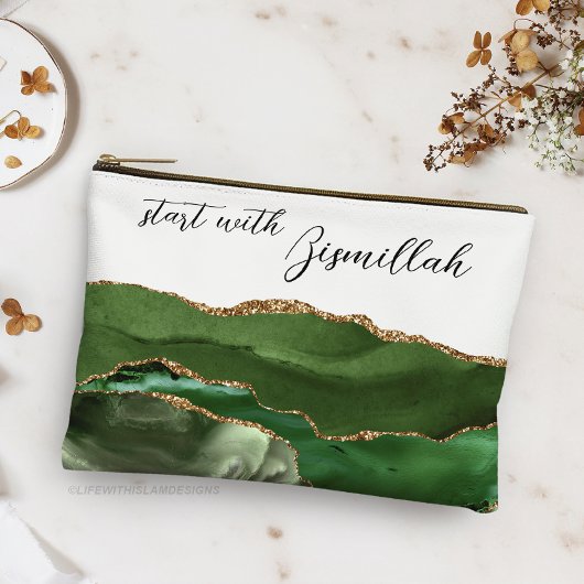 Bismillah Alhamdullilah Green Agate アクセサリーポーチ