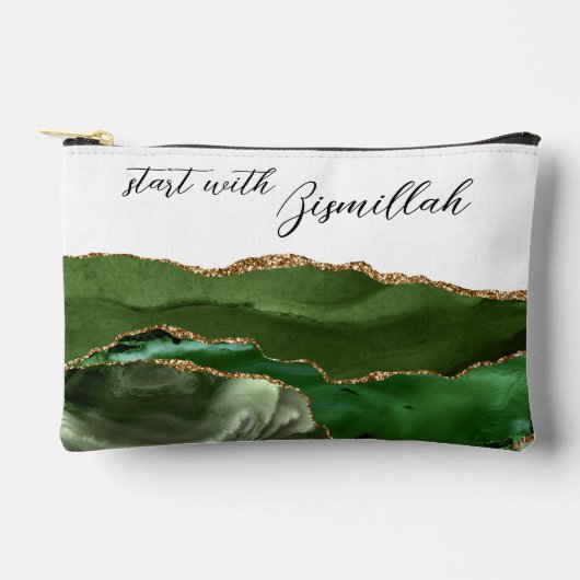 Bismillah Alhamdullilah Green Agate アクセサリーポーチ (正面)