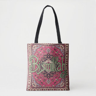 Bismillah pink and green tote Bag Persian トートバッグ