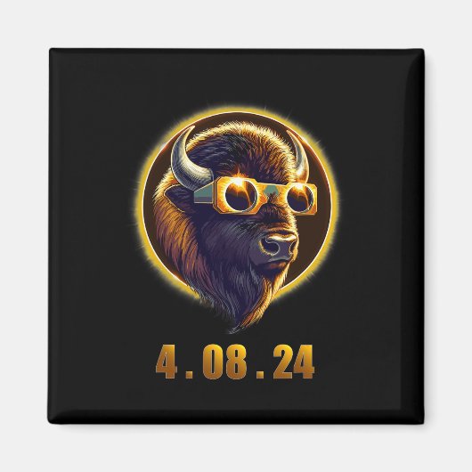 Bison BuffaloがGles 2024 Eclipseを着太陽のている マグネット (正面)