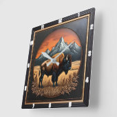 Bison Buffalo Bison Medallion スクエア壁時計 (傾斜)