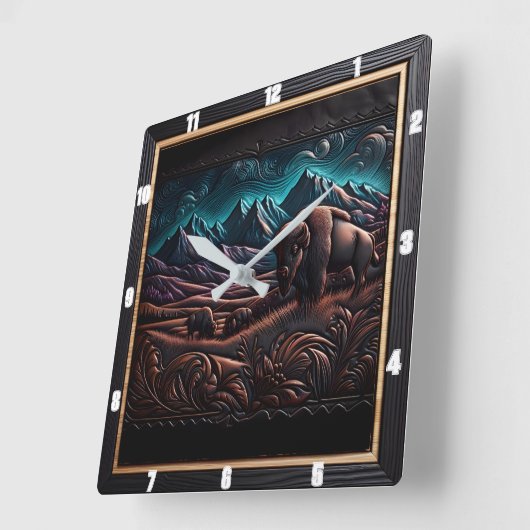 Bison Buffalo Bison Wilderness スクエア壁時計 (傾斜)