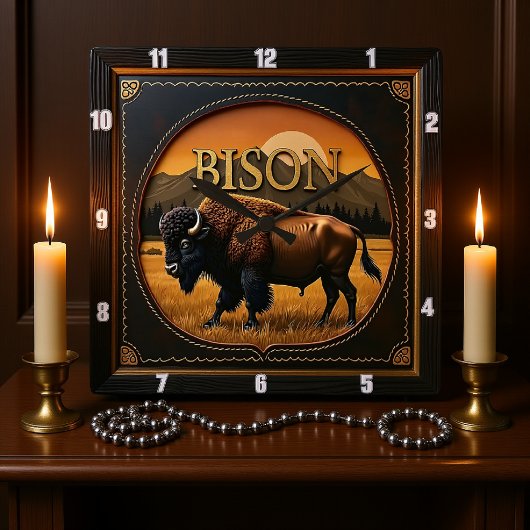 Bison Buffalo Wild Plains Buffalo スクエア壁時計