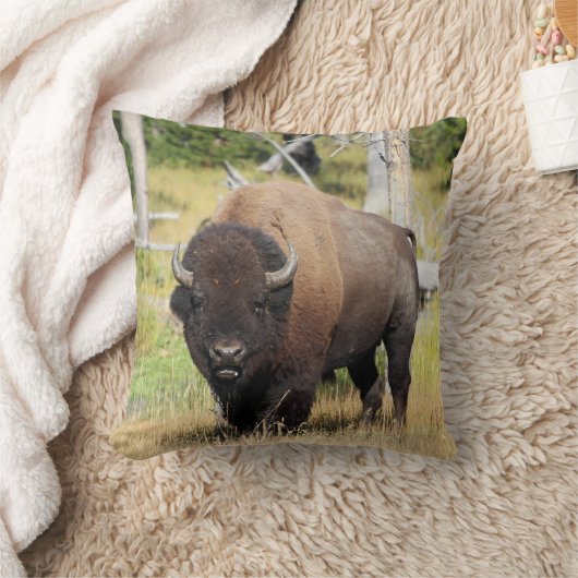 Bison Bull Throw Pillow クッション (ブランケット)