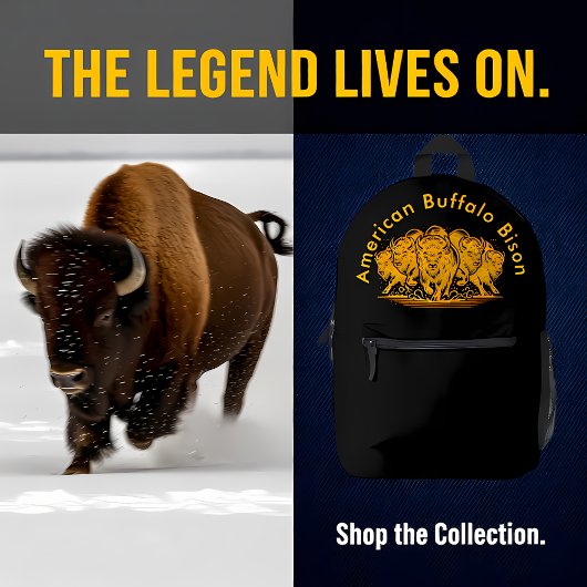 Bison Herd Charging Through the Water in Nature プリントバックパック