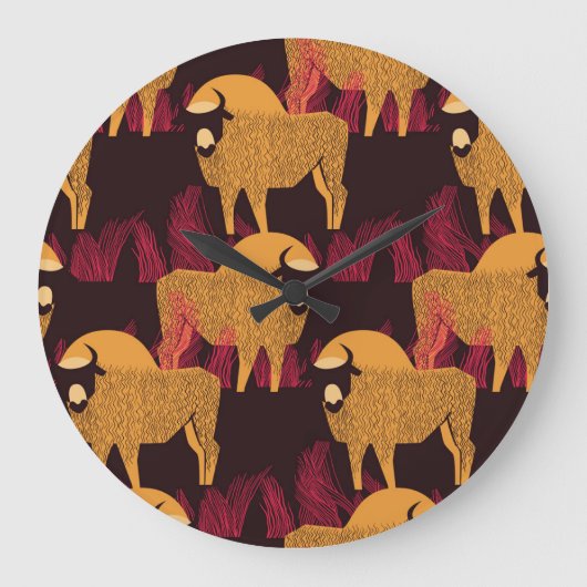 Bison High Grass：フィールドパターン。 ラージ壁時計 (正面)