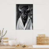 Bison in Bathrobe Art Print, Funny Bathroom ポスター (キッチン)