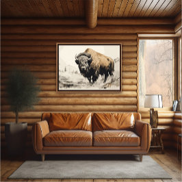 Bison in Woods Impessionist's 絵を描 - AI Poster ポスター