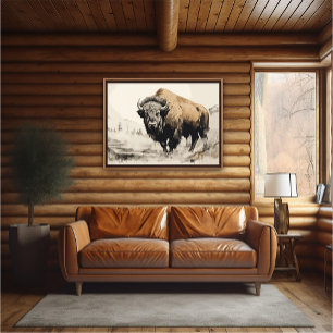 Bison in Woods Impessionist's 絵を描 - AI Poster ポスター