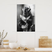 Bison on Toilet Print, Funny Bathroom Newspaper ポスター (キッチン)