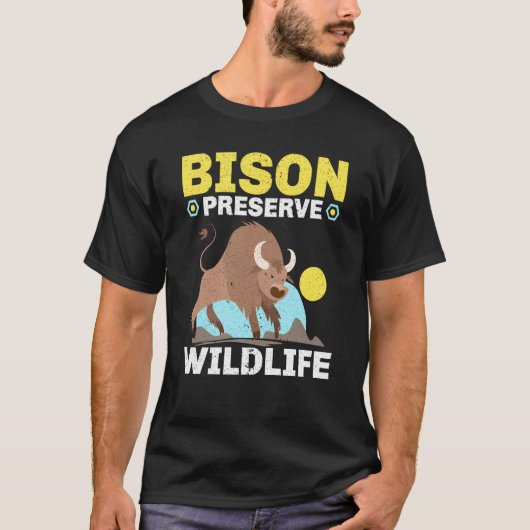 Bison Preserve Wildlife Animal Bull Bison Buffalo  Tシャツ (正面)