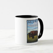 Bison Scene – ヴィンテージ旅行ポスター マグカップ (正面右)