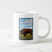 Bison Scene - Glacier National Park, MT ジャンボコーヒーマグカップ (右)