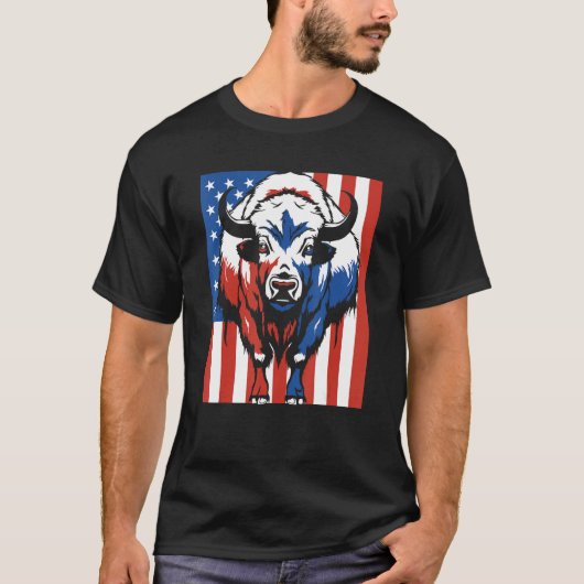 Bison Us Flag Wildlife American  Animal Bison Tシャツ (正面)