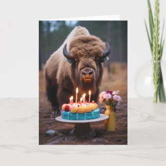 Bison with aお誕生日ケーキ・カード サンキューカード
