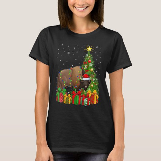 Bison Xmas Holiday Santa Bison Christmas Tree Tシャツ (正面)