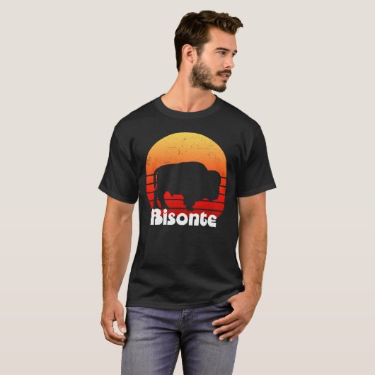 Bisonte Buffalo Bull Retro Vintage Tシャツ (正面フル)