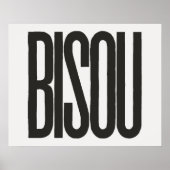 "Bisou"キスインフランスのブラックタイポグラフィプリント ポスター (正面)