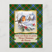 Bisset Crest & Robin付きタータンチェックパーソナライズされた シーズンポストカード (正面)