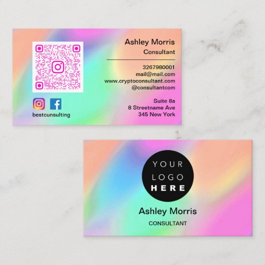 Bit MeピンクQRコードロゴソーシャルメディアのショップ 名刺 (正面/裏面)