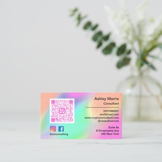 Bit MeピンクQRコードロゴソーシャルメディアのショップ 名刺 (スタンド正面)