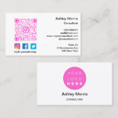 Bit MeピンクQRコードロゴソーシャルメディア白 名刺 (正面/裏面)