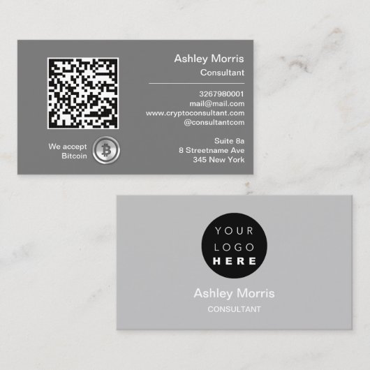 Bit Me QRコード我々はBitcoinsを受け入れカスタムるGray Silv 名刺 (正面/裏面)