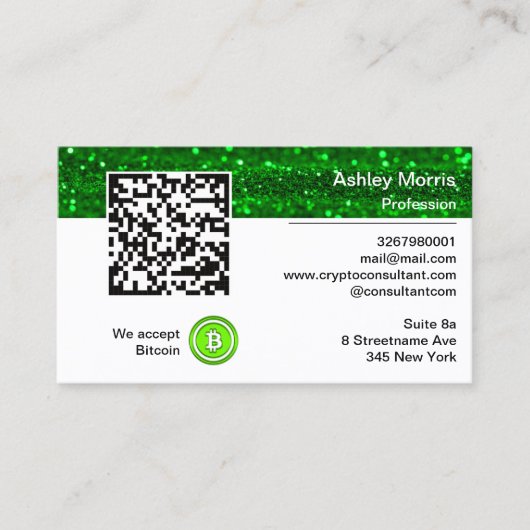 Bit Me QRコード私たちはBitcoinグリーン経済を受け入れる 名刺 (正面)