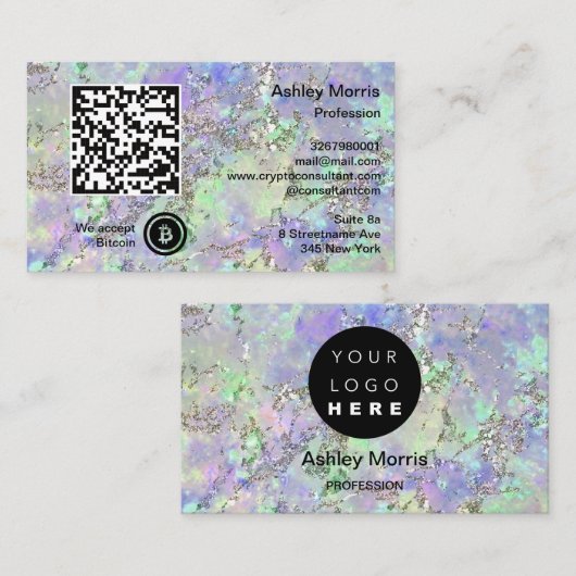 Bit Me QRコード私たちはBitcoinロゴを受け入れるグリッターブルー 名刺 (正面/裏面)