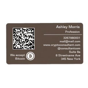 Bit Me QRコード私たちはBitcoinロゴブラウンを受け入れる ラベル