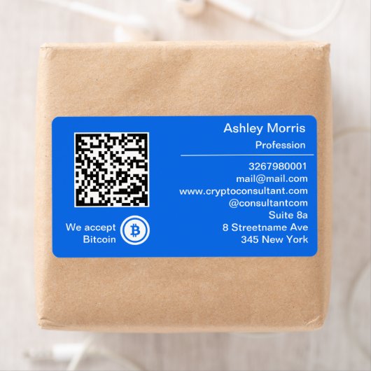 Bit Me QRコード私たちはBitcoinロゴブルーを受け入れる ラベル (インサイチュ)