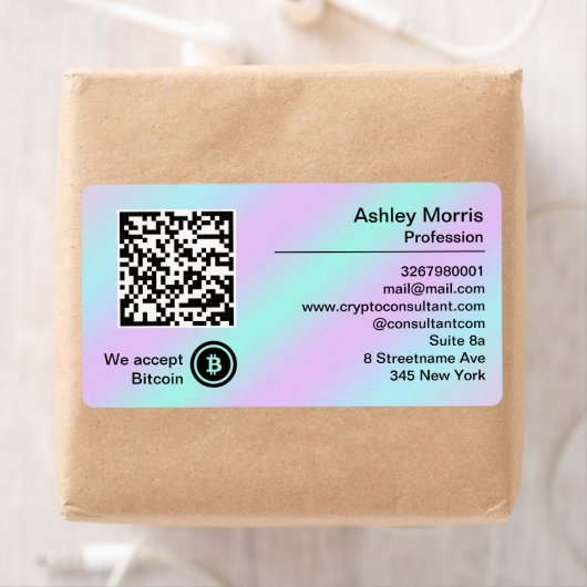 Bit Me QRコード私たちはBitcoinロゴホログラフを受け入れる ラベル (インサイチュ)