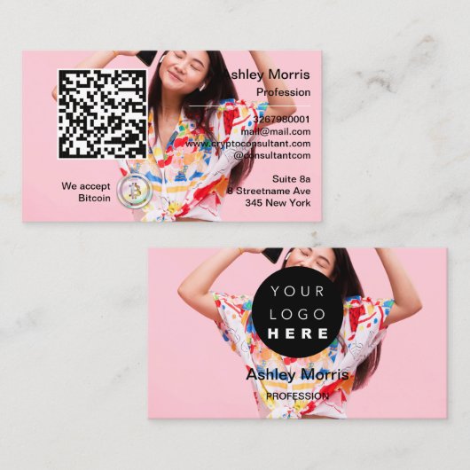 Bit Me QRコード私たちはBitcoin写真の挿入を受け入れる 名刺 (正面/裏面)