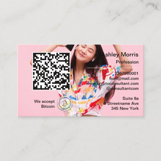 Bit Me QRコード私たちはBitcoin写真の挿入を受け入れる 名刺 (正面)
