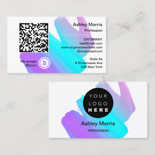 Bit Me QRコード私たちはBitcoin Blue Whiteを受け入れる 名刺 (正面/裏面)