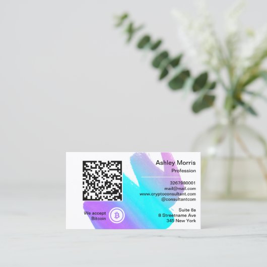 Bit Me QRコード私たちはBitcoin Blue Whiteを受け入れる 名刺 (スタンド正面)