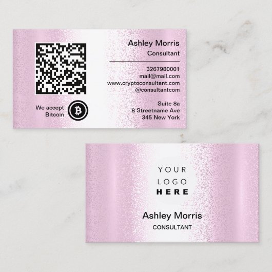 Bit Me QRコード私たちはBitcoinsを受け入れカスタムるピンク 名刺 (正面/裏面)